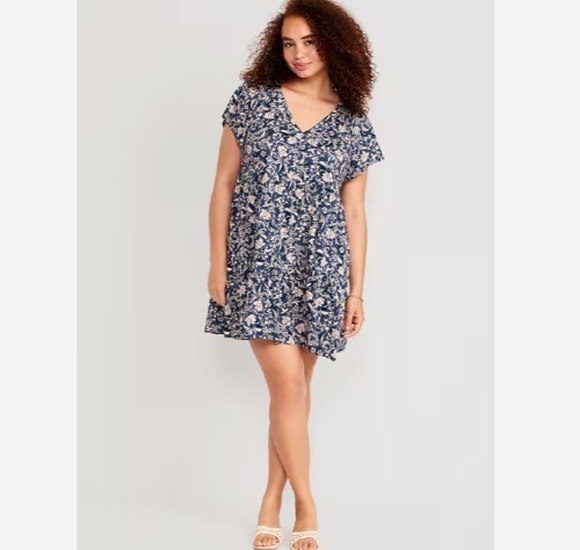 Old Navy Dresses & Skirts - Old Navy Tiered Swing Dress Floral Ruffle Peasant Cottagecore Blue Womens XL